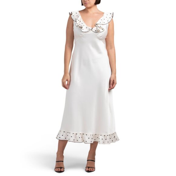 CAROLINE CONSTAS cream Dress With Ruffled Neck And Hem - Picture 1 of 2